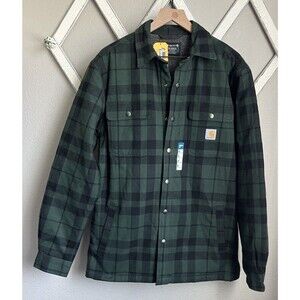 NWT! Carhartt Men's M Relaxed Fit Flannel Sherpa-Lined Shirt Jac Shacket - Green